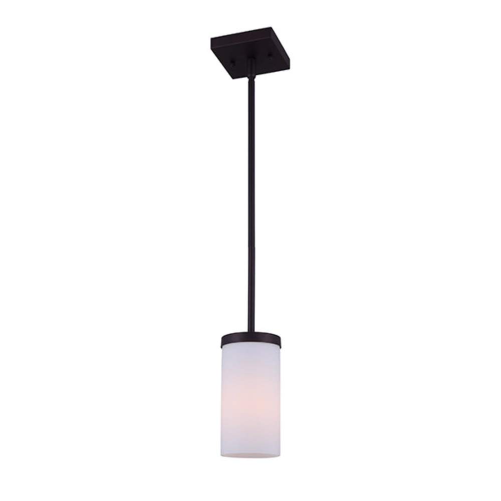 Canarm IPL578A01ORB River Single Pendant Light, Oil Rubbed Bronze finish with flat opal glass shade.