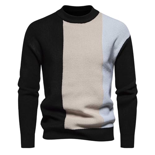Mens Mock Neck Long Sleeve Basic Pullover Sweater Patchwork Color Block Printed Pullover Y2K Sweaters Fall Winter