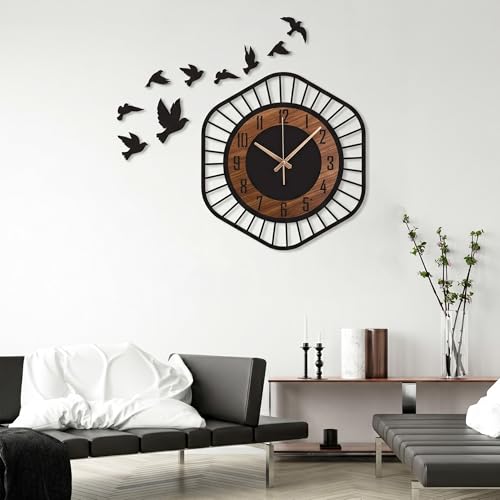 Image of DIY Modern Bird Analog Wall Clock for Hall and Living Room - Silent Non-Ticking Sweep Movement, Stylish Vintage Decorative Wall Watch for Home, Office, and Bedroom 12-Inch Black