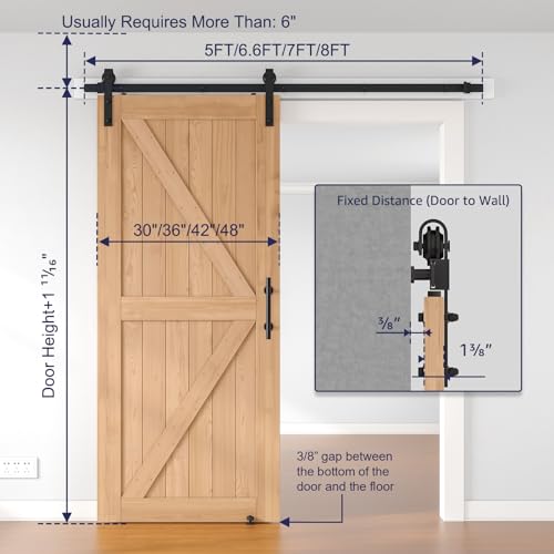 Image of SMARTSTANDARD 36 inch x 84 inch Carbonized Sliding Barn Door with 6.6FT Hardware Kit Included, Assembly Required, Lockable, Thermally Modified Wood, Brown