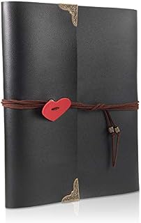 ThxMadam Leather Scrapbook Photo Album Vintage Wedding Guest Book Refillable DIY Memories Book with 60 Black Pages Gift for Christmas Valentines Anniversary Mother's Day Birthday Present for Wife Mom