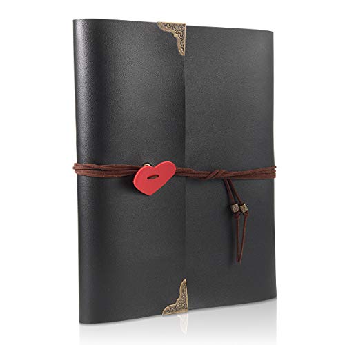 Album Foto,THXMADAM Vintage Pelle Scrapbooking Album Fotografico Memory Book Guest Book Libro degli Ospiti 60 Pagine Nere per San Valentino Festa della Mamma Anniversario Compleanno Natale Regalo