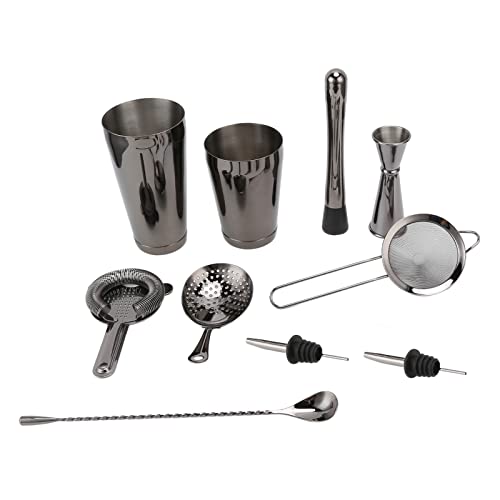Juego de coctelera de acero inoxidable premium con 11 piezas de artículos de bar en plata negro 4