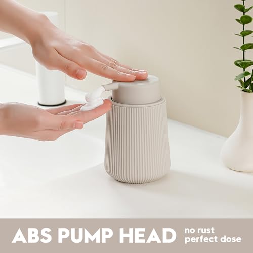 Image of YAUKPH Striped Foaming Hand Soap Dispenser with Leak-Proof Pump for Bathroom and Kitchen Countertop 11oz Beige