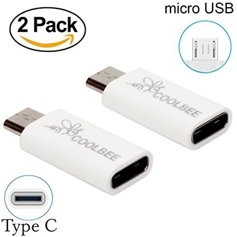 Type C to Micro USB Adapter 2-Pack, Coolbee USB-C Female to Micro USB Male Charge Sync for Type C Cable to Micro USB Device Smartphone, Tablet, Power Bank,GPS (White)