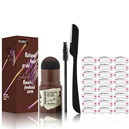 Eyebrow Stamp Shaping Kit, Brow Definer Powder Stamp Makeup with Eyebrow Pen Brush and Eyebrow Trimmer, 24 Reusable Eyebrow Stencils Waterproof Long Lasting Buildable Eyebrow Makeup Tools
