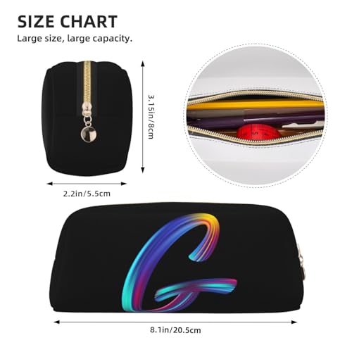 Image of Cute Initial Pencil Case for Kids Simple Leather Pencil Pouch for Boys Girls Letter Design Pencil Box Pen Bag Pencil Pouch Office Stationery Organizer, Rainbow Letter G