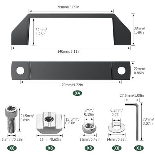 JiGiU Bügelgriff, 2 Stück Handgriff aus Aluminiumlegierung mit T-Mutter, Schrauben, Unterlegscheibe, Schraubenschlüssel, Haltegriff für Eu-Standard 30 Serie Aluminiumprofil (Bohrlocherabstand: 120mm)