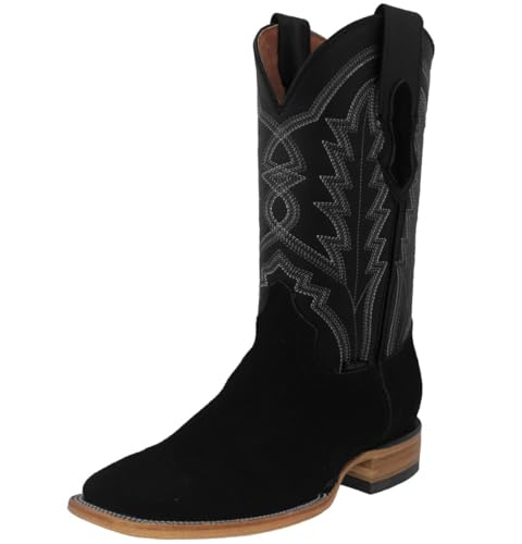 Texas Legacy Mens Black Western Dress Cowboy Boots Classic Suede Leather Square Toe
