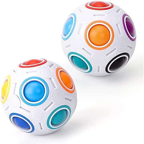2 Stück Magic Ball, Spannendes Knobelspiel, TOYESS Regenbogen Ball, Brain Teaser Toys, Zauberball Weihnachten Geschenke für Kinder Mädchen & Jungen (Weiß) Cover