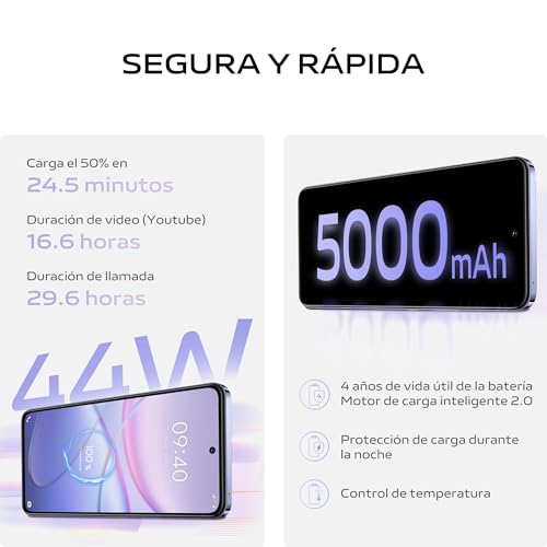 V40 SE 5G Smartphone, Móvil Android de 8 GB + 256 GB, Pantalla AMOLED de 6,67" y 120 Hz, Cámara Triple de 50 MP, Batería de 5000mAh, Teléfono móvil Dual SIM, Negro - Imagen 4