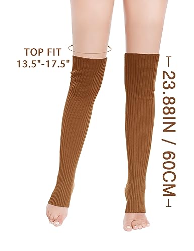 V28 Women’s Neon Knit Leg Warmer For 80S Party Dance Sports Yoga (Hole 61-Camel) #TOP2