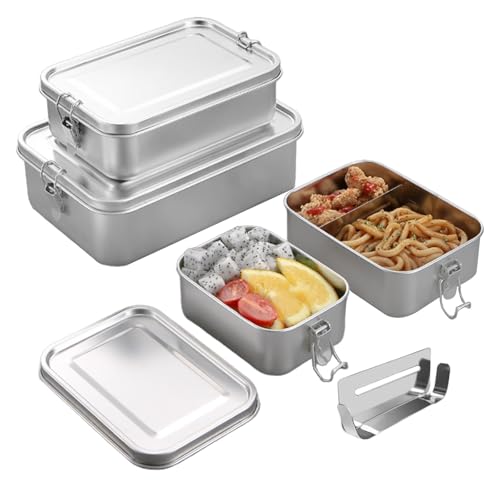 Stainless Steel Bento Box, Divider lunch box of 1400ml and 850ml Metal Box, Leak-Proof Portable Food Storage Container for Salad Sandwich, Lunchbox for Adults Kids Camping Travel School Work