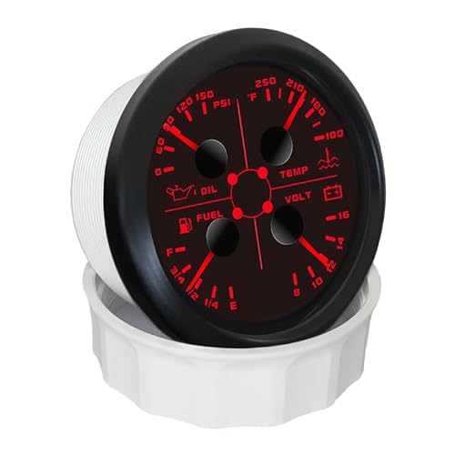 ELING 3 3/8\'\' Waterproof 4in1 Multi-Function Gauge Oil Pressure Water Temperature Fuel Level Voltmeter 12V for Tractor UTV Vessels with Alarm