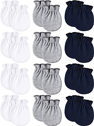 12 Pairs Newborn Gloves No Scratch Mittens Unisex Baby Gloves for 0-6 Months (White, Lake Blue, Sky Blue, Pink, Champagne, Yellow)