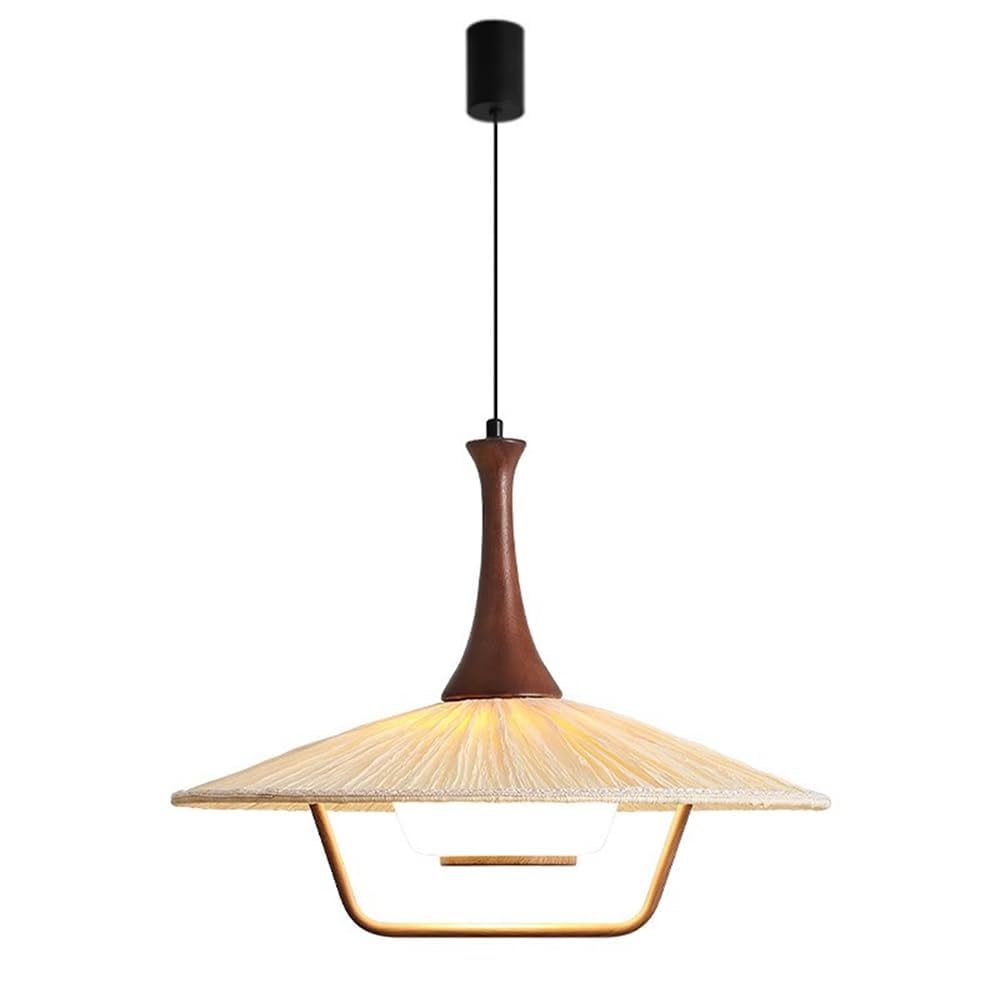ITOSUI 17.7in Modern Pendant Light, Beige Walnut Hanging Lamp, Retro Chandelier, Pleated Fabric Shade Adjustable Height for Dining Room Kitchen Study Ceiling Light Fixture