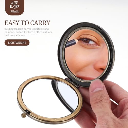 Artibetter Antiker Taschenspiegel Runder Klappbarer Kompakter Spiegel Doppelseitiger Kosmetikspiegel für Frau Mutter Kinder Tolles Geschenk (Zufällige Farbe)