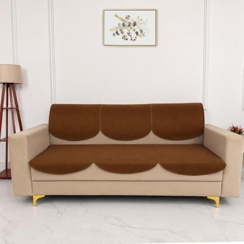 Image of Homerz Premium 'Surya Series' Sofa Cover | Stylish Sofa Protector | Net Fabric | Anti-Stain & Washable Slip Cover Exact Size Antislip (New Jerry Brown, 5 (3+1+1) Seater, Seat Cover with Backrest)