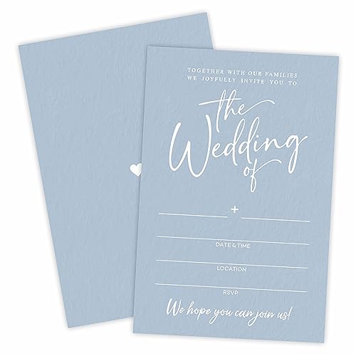 TPYEN Wedding Invitations - Minimalism Blue - 25 Wedding Invites With Envelopes, Double-Sided Fill In Style Invites For Mr & Mrs, Party Favor And Supplies - A06