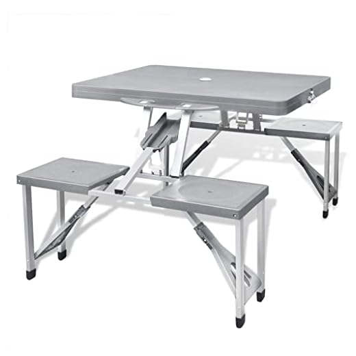 vidaXL Hopfällbart campingbord med 4 stolar i aluminium ljusgrått