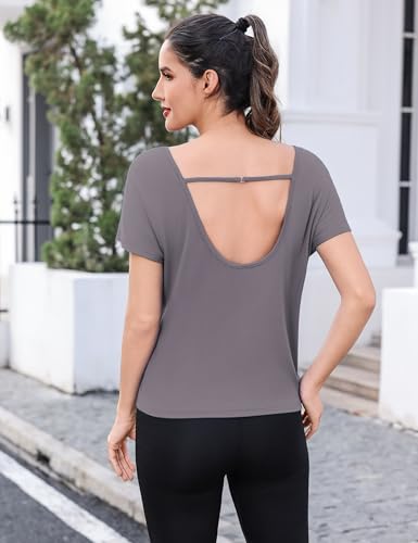 Totatuit Womens Open Back Workout Tops Cap Short Sleeve Cotton Cropped Tee Loose Yoga Athletic Shirts Gym Crop T-Shirts - image 4