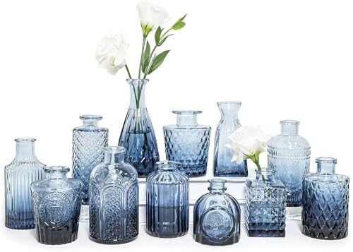 SUPMIND Glass Bud Vase Set of 12, Small Blue Flower Vases for Cen...