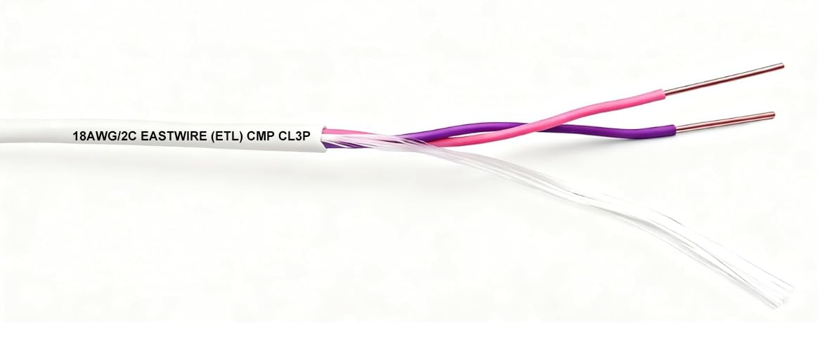 18/2 Low Voltage LED Lighting dimmer dimming Cable or luminaire Cable, 18AWG 2 Conductors Solid Bare Copper unshield Plenum Rate CMP CL3P,for Ballast Wiring and Connection (500ft, White)