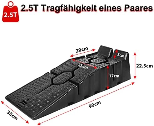 Aufun Pack of 2 plastic drive-on ramps black, heavy-duty ramp up to 2500 kg/2.5T, width up to 330 mm, car ramp, with overrun protection