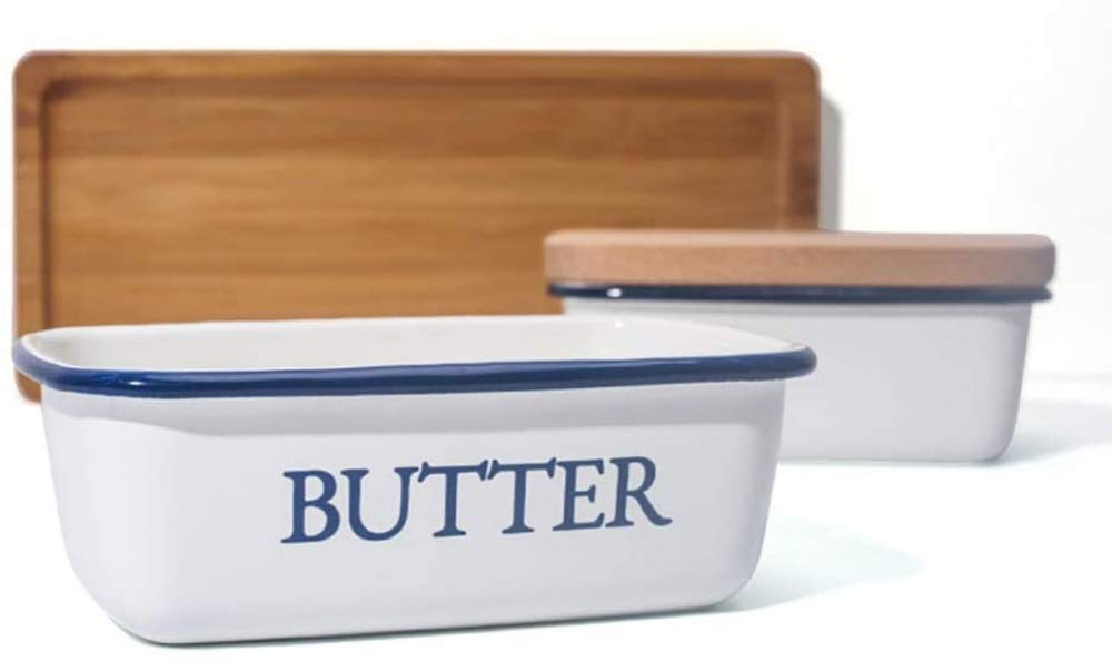 Beurrier - Beurrier en émail avec couvercle Beurrier multifonction blanc Beurre,