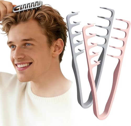 2 Pièces Peigne Cheveux À Texture Pliable, Brosse À Cheveux Bouclés Pour, Peigne Grosse Dent Large de Coiffage Volumineux Avec Texture, Pince De Levage, Pour Femmes Et Hommes (Rose Gris)