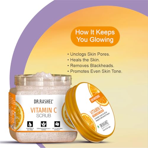 Image of DR.RASHEL Vitamin C Exfoliator For Face & Body Scrub | All Skin | Deep Exfoliation | Dead Skin Remover | Tan Removal | Blackhead Remover | 380ml Each | Pack of 2