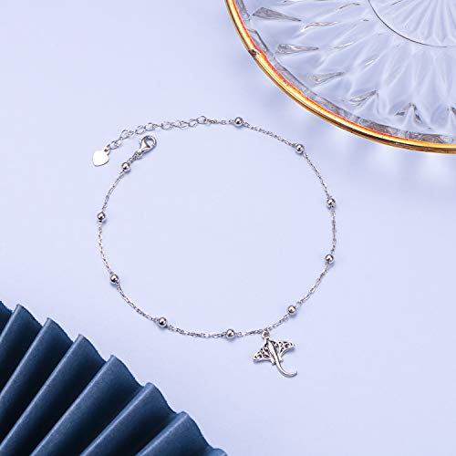 Ladytree Anklet For Women 925 Sterling Silver Animal Beaded Adjustable Foot Stingray Charm Ankle Bracelet Manta Ray Anklets Jewelry #TOP3