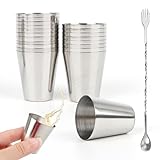 Feirdhoo Edelstahl Becher Schnapsbecher, 20 Stück 30ml Stapelbar Trinkbecher 1 Gabel Löffel, 304 Edelstahl Bierkrüge in Silber, für Camping, Party, Zuhause