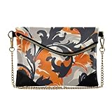 Women's PU Leather Clutch Purses Zipper Foldover Key Chain Wallet for Party Fashion Leaf Pattern Orange Black