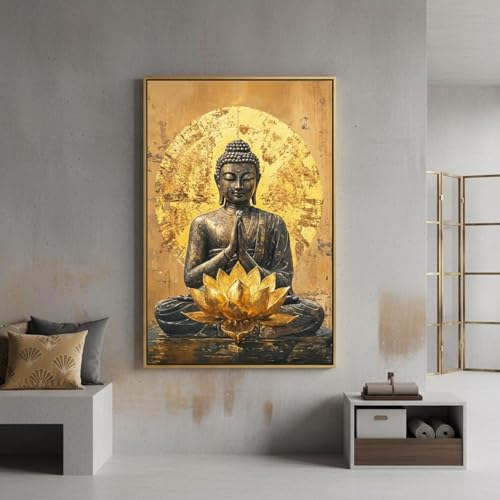 Toile Bouddha et lotus œuvre d'art murale 60x90cm avec châssis bois finitions de qualité supérieure - 4