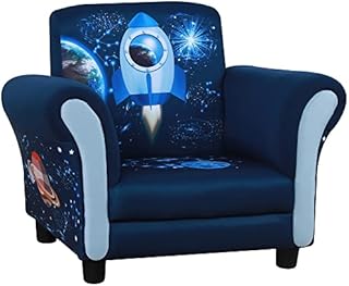 HOMCOM Kids Armchair Children Sofa Tub Chair Space Rocket Wood Frame Thick Padding High Back Armrest Anti Slip Feet Blue for 3-6 Yrs