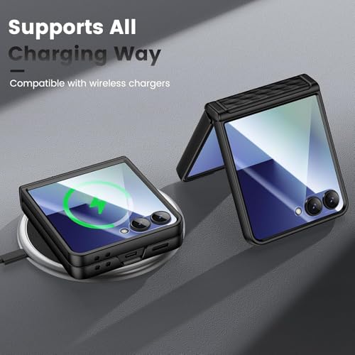 Image of Kapa Geometric Hinge Protection Back Cover for Samsung Galaxy Z Flip7 / Flip 7 | with [Inbuilt Glass] Full Body Shockproof Hard Back Case (Black)