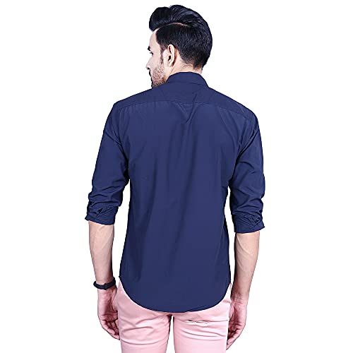Image of Men's Cotton Solid Slim Fit Casual Spread Collar Shirt