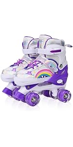 Pattini A Rotelle Regolabili LOKJIJI Per Bambini - Con Ruote Luminose, 4 Misure, Protezione Integrata, Viola Arcobaleno - Foto 6