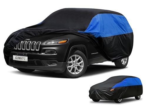 Image of GUNHYI Jeep Car Cover Custom Fit Jeep Cherokee (1991-2012) Waterproof All Weather for Automobiles, Lightweight Full Exterior Cover Outdoor Sun UV Rain Dust Snow Wind Protection. Blue