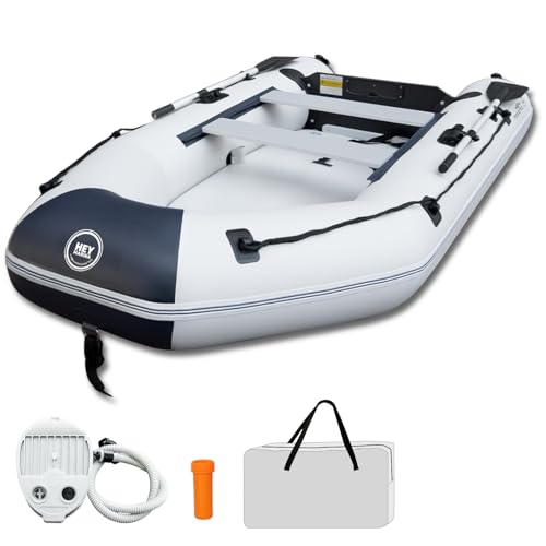10ft Inflatable Dinghy Boat for Adult with Drop-Stitch Floor 3-4 Person Inflatable Raft with Oars & Carry Bag Heavy-Duty Motor Mount Ready for Fishing Diving Tender or Recreation USCG Approved
