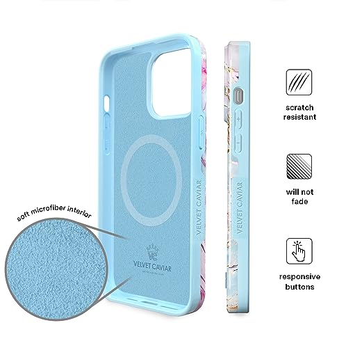 Image of Velvet Caviar Compatible with iPhone 15 Case for Women [10ft Shockproof] Compatible with MagSafe - Cute Magnetic Phone Cover - Protective Microfiber Lining - Holographic Blue Pink Marble