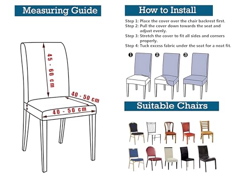 Image of Chair Covers Set of 4 for Dining Table, Stretchable Removable Washable Anti-Slip Universal Fit Printed Polyester Spandex Slipcovers (Beige & Mauve Geometric)