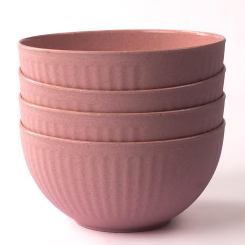 Image of Irida Naturals Planet Friendly Fluted Bowl Set - Lightweight & Unbreakable Microwave Safe Bowl Set, Bamboo Fiber Snacks Serving Bowls for Kids & Adults, 800 ml Pack of 4 (Plush Pink)
