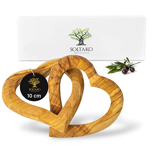 SOLTAKO Cœur en Bois d´Olivier, Cœurs Reliés pour Décoration, Cadeau Saint Valentin Homme, Cadeau Saint Valentin Femme, Cœur en Bois Cadeau de Mariage, Cadeau Couple Symbolique, 10cm Cover
