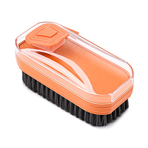 Image of Soft Cleaning Brush Hand Broom for Car /Bed /Couch /Draft /Garden /Furniture /Clothes Bedspread Carpet Cleaning Brush, Cleaning Brush with Soap Dispenser Scrub Brush,Washing Brush,Orange(Pack of 1)