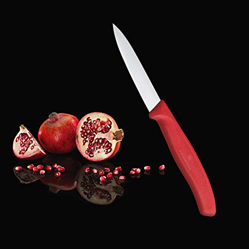 Image of Victorinox Kitchen Knife, Stainless Steel Swiss Made Vegetable Cutting and Chopping Knife, Straight Edge, 8 cm, Red