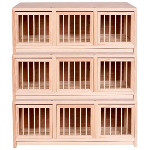Up-Turned Three-Door Pigeon Cage, Stackable Breeding Box, Wooden Aviary, Pull-Out Dung Tray, Easy to Clean, Easy Assembly Bird Cage(Natural*3)