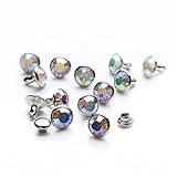 100 Sets Cz Colorful Crystal Rapid Rivets Silver Color Spots Studs Double Cap for DIY Leather-Craft (AB Crystal, 6MM)