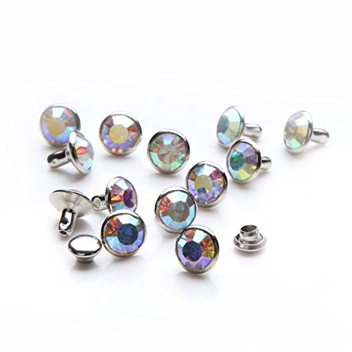 100 Sets Cz Colorful Crystal Rivets Silver Color Spots Studs Double Cap for DIY Leather-Craft (AB Crystal, 6MM)